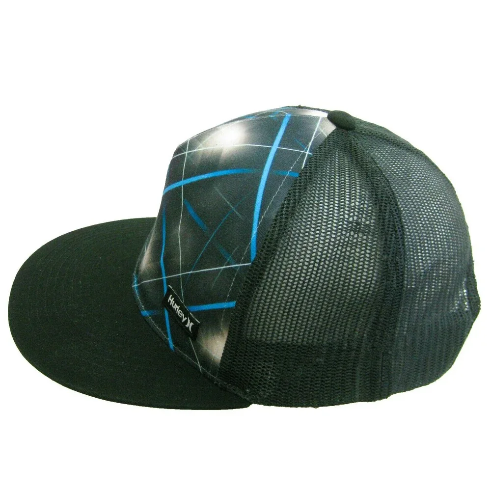 HURLEY Men's Black Mesh Trucker Hat Logo Baseball Cap (Adult Snapback) Geometric